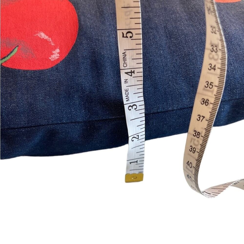 Decorative Handpainted Square Denim Blue Red Apple Pillow by Artist Liz Lauter - Picture 7 of 8